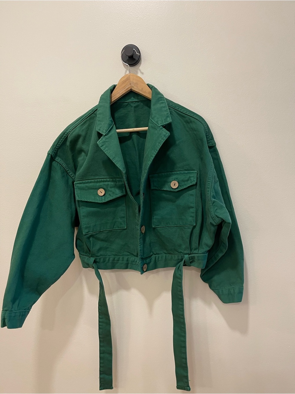 Green Utility Cropped Jacket with Waist Ties